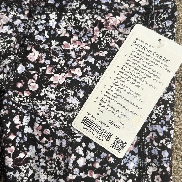 Lululemon Pace Rival Crop *22" Floral Spritz Multi / Black -  4 - Picture 8 of 9